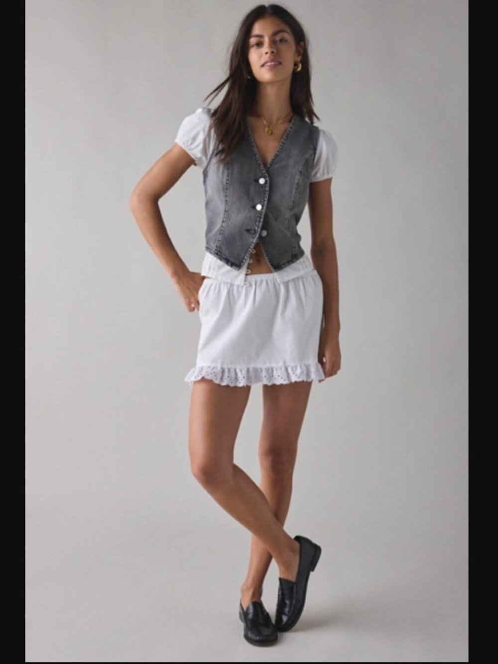 BDG Natasha Washed Black Dark Gray Denim Button-Front Vest Top women XL